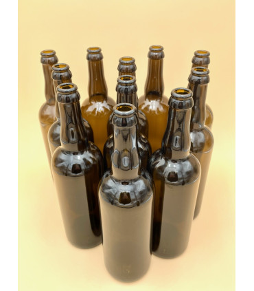 12 Bouteilles de bière brune 75 cl pour couronne 26 mm