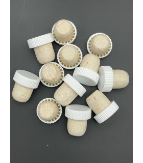 12 bouchons liège à tête plastique blanc